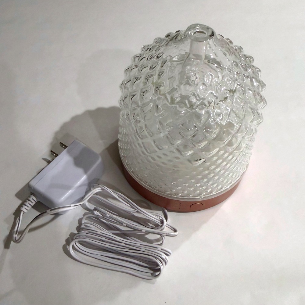 Pineapple Glass Levoair Essential Oil Diffuser Rose Gold Base Clear Hobnail - Picture 2 of 8